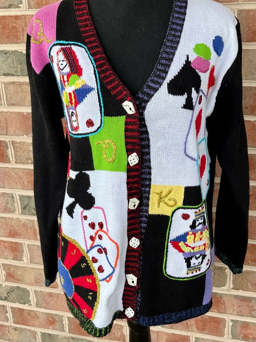 Storybook Knits Vintage 90s Kings Queen Cardigan Sweater Casino Novelty Small S